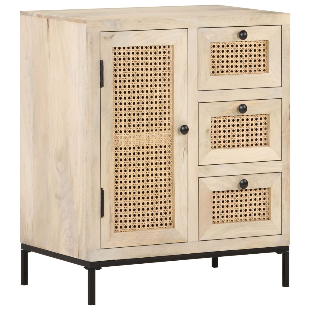 Dressoir 60X35X70 Cm Massief Mangohout En Natuurlijk Riet