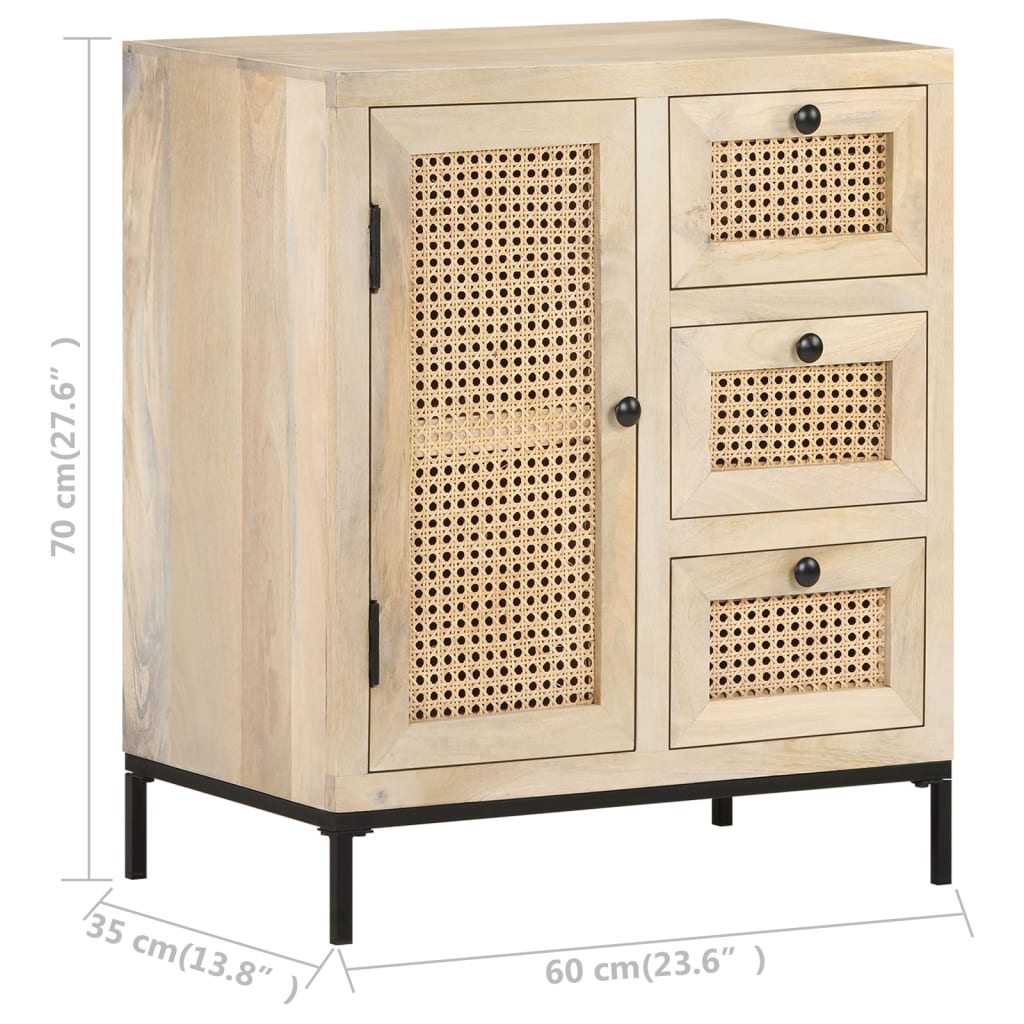 Dressoir 60X35X70 Cm Massief Mangohout En Natuurlijk Riet