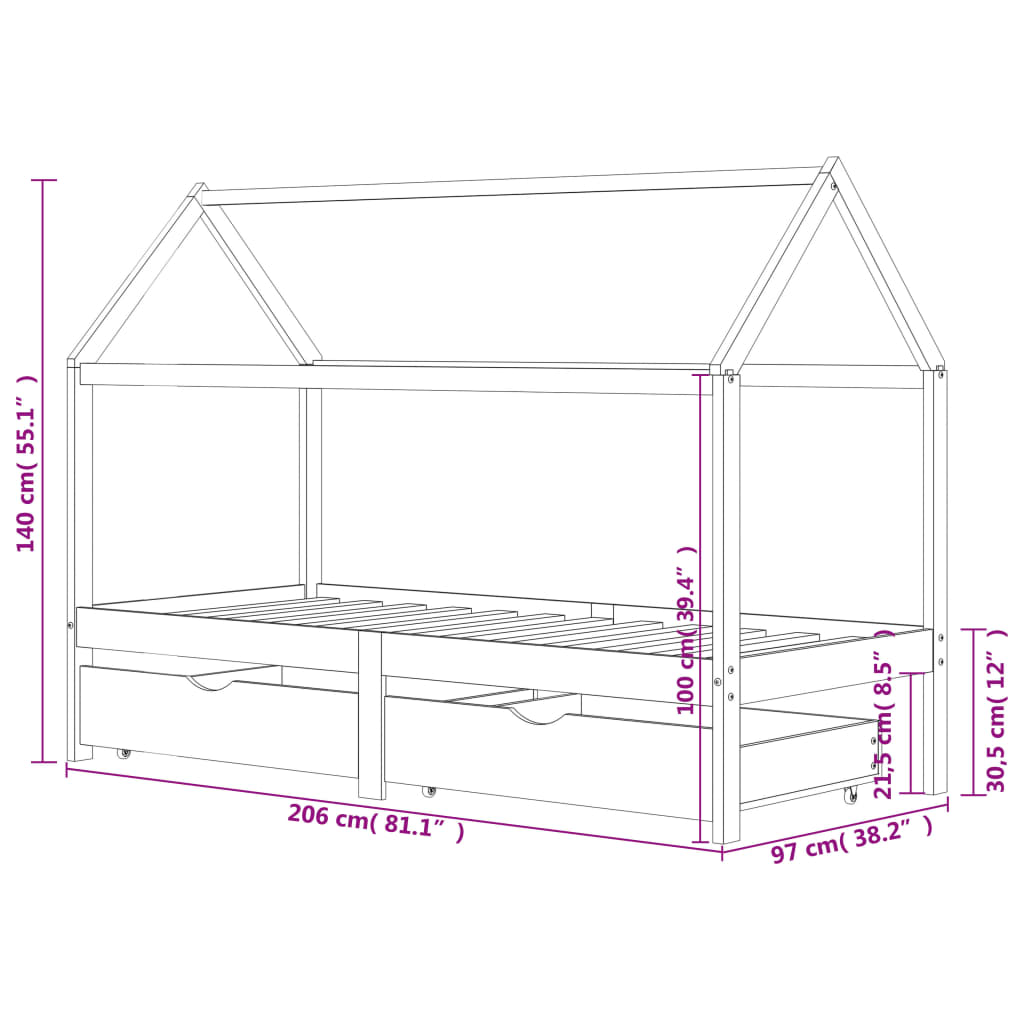 Kinderbedframe Met Lades Grenenhout