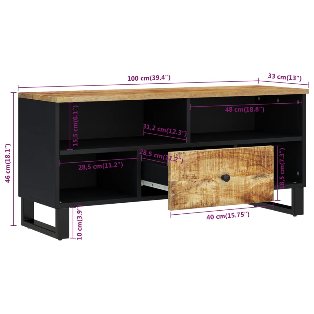 Tv-Meubel 100X33X46 Cm Massief Mangohout En Bewerkt Hout