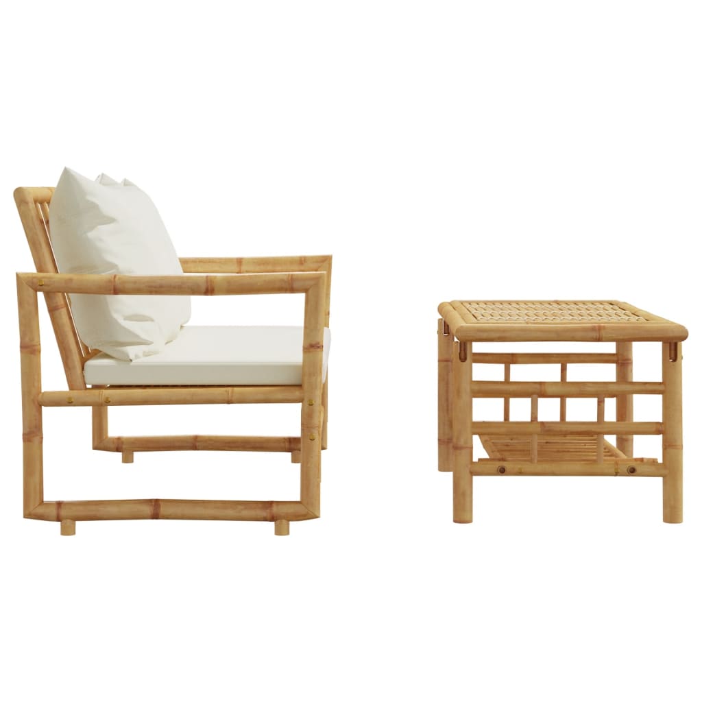 2-Delige Loungeset Met Kussens Bamboe Naturel Geïmpregneerd