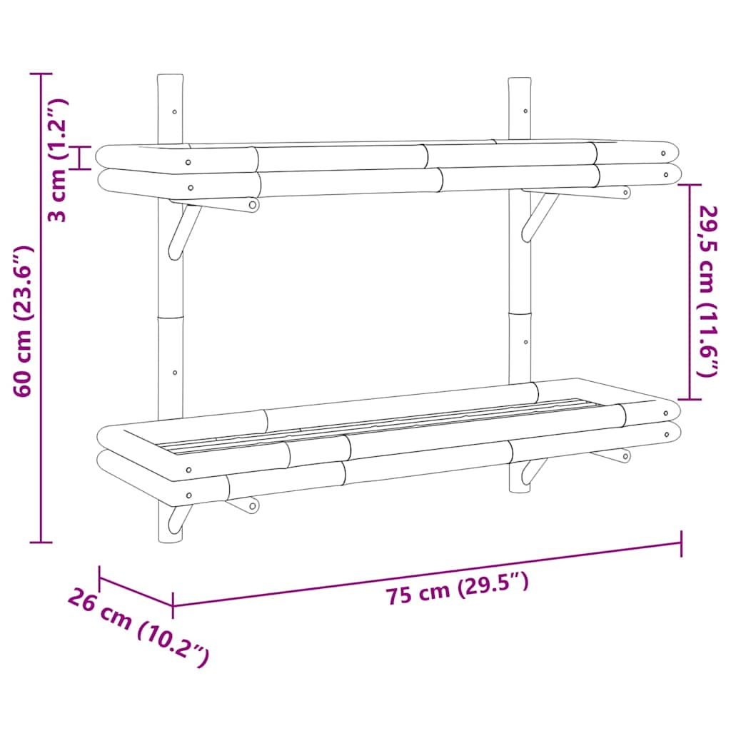 Wandplank Met Plank Wandgemonteerd Bruin 75 X 26 X 60 Cm Bamboe