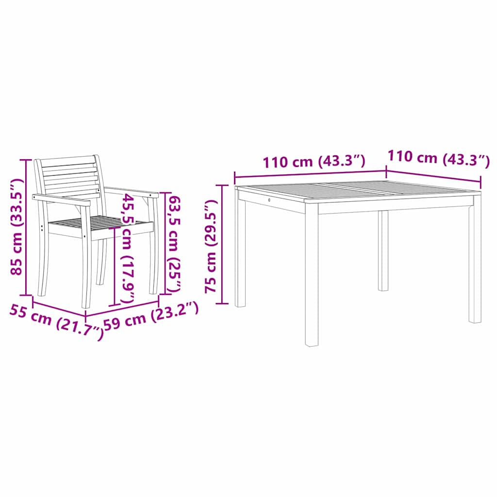 Tuin Eetset 3 Pcs Bruin 110 X 110 X 75 Cm Massief Acaciahout