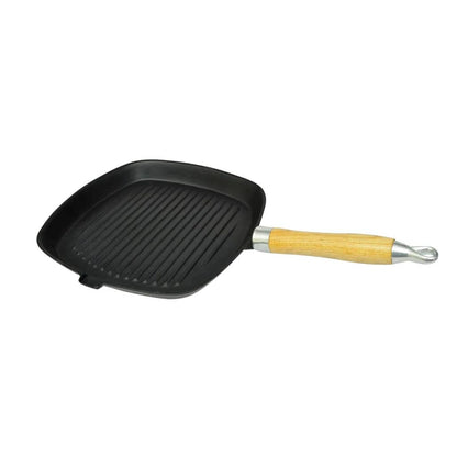 Grillpan Met Houten Handvat Gietijzer 20X20 Cm