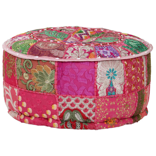 Poef Patchwork Rond Handgemaakt 40X20 Cm Katoen