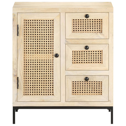 Dressoir 60X35X70 Cm Massief Mangohout En Natuurlijk Riet