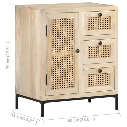 Dressoir 60X35X70 Cm Massief Mangohout En Natuurlijk Riet