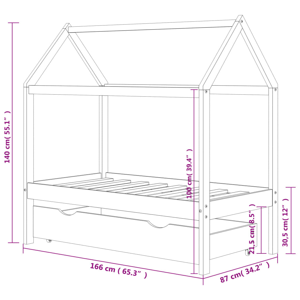 Kinderbedframe Met Lade Grenenhout