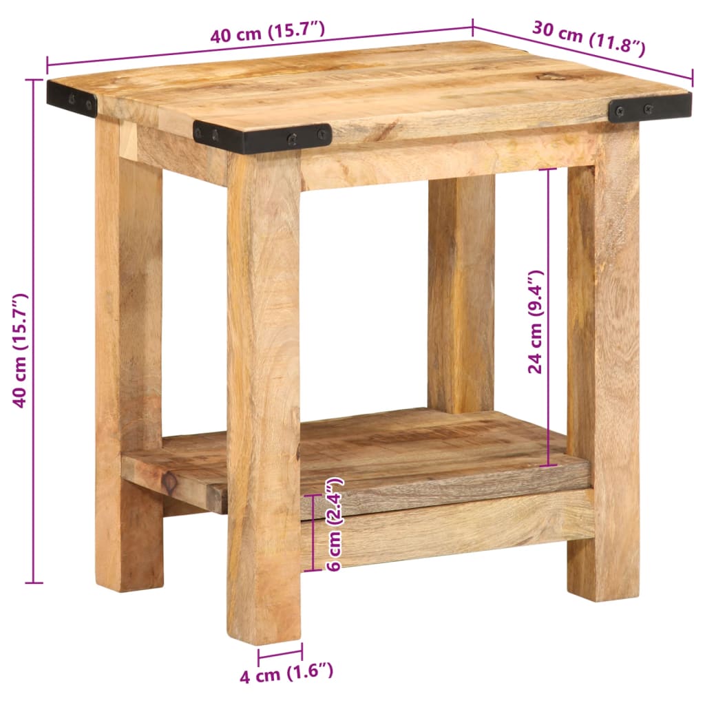 Bijzettafel 40X30X40 Cm Massief Ruw Mangohout