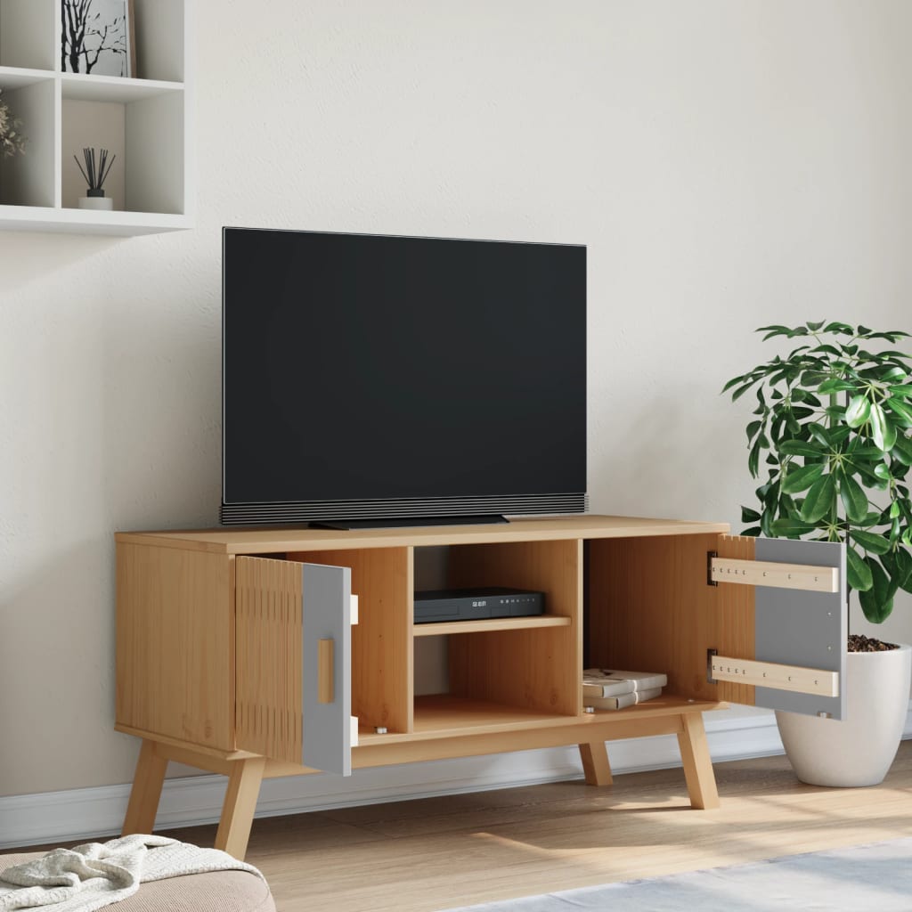 Tv-Meubel Olden 114X43X57 Cm Grenenhout Grijs En Bruin