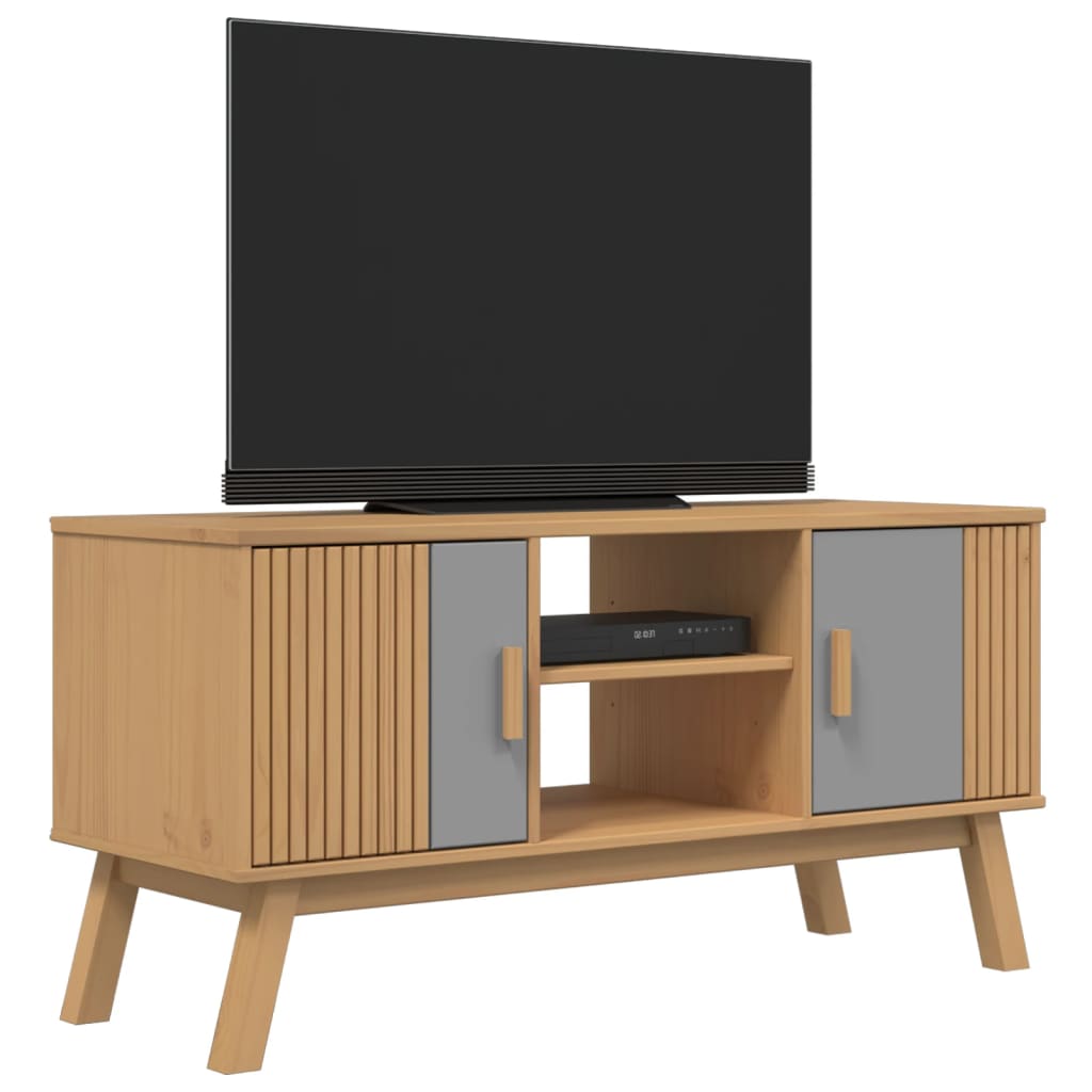 Tv-Meubel Olden 114X43X57 Cm Grenenhout Grijs En Bruin