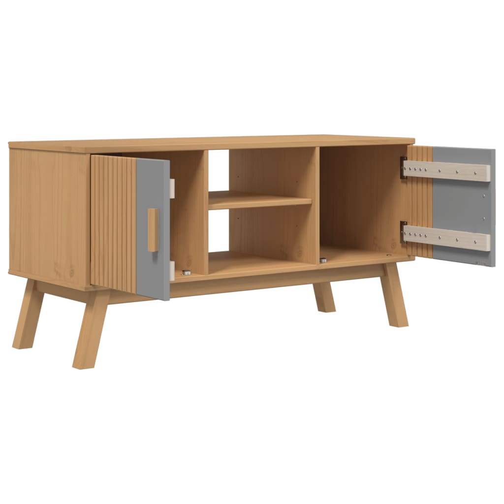 Tv-Meubel Olden 114X43X57 Cm Grenenhout Grijs En Bruin