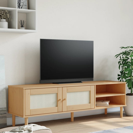 Tv-Meubel Senja 158X40X49 Cm Rattan-Look Massief Grenen