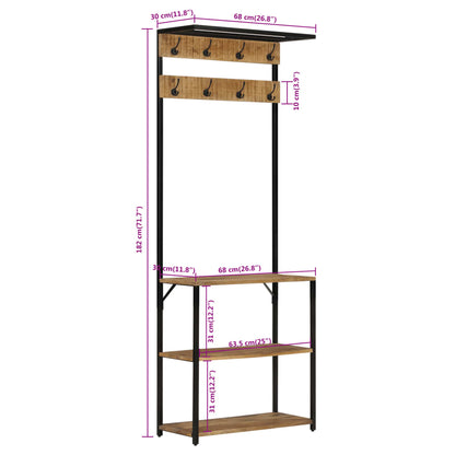 Kapstok Met Schoenenrek 68X30X182 Cm Massief Ruw Mangohout