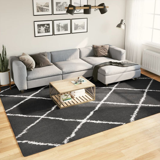 Vloerkleed Shaggy Hoogpolig Modern Zwart En Crème