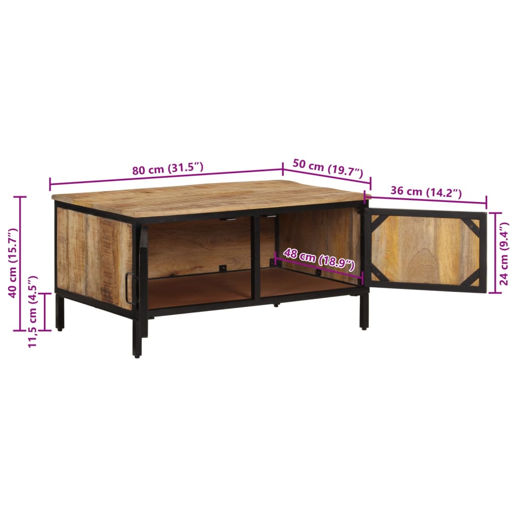 Salontafel 80X50X40 Cm Massief Ruw Mangohout