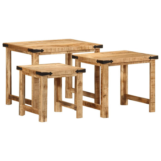 Bijzettafeltjesset 3 St Massief Ruw Mangohout