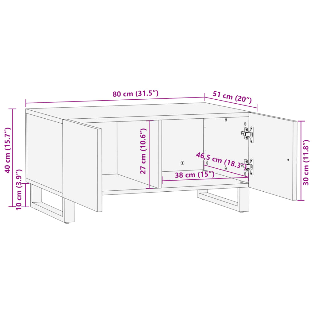 Salontafel 80X51X40 Cm Massief Ruw Mangohout