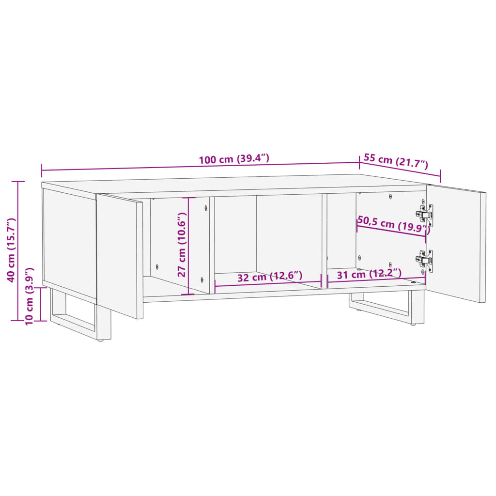 Salontafel 100X55X40 Cm Massief Ruw Mangohout