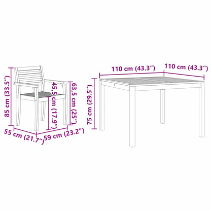 Tuin Eetset 3 Pcs Bruin 110 X 110 X 75 Cm Massief Acaciahout