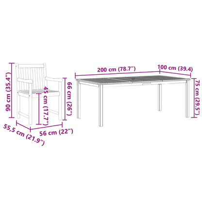 Tuin Eetset 9 Pcs Natuurlijk Hout 180 X 90 X 75 Cm